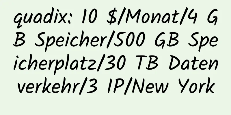 quadix: 10 $/Monat/4 GB Speicher/500 GB Speicherplatz/30 TB Datenverkehr/3 IP/New York