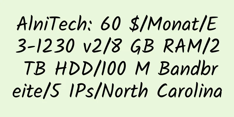 AlniTech: 60 $/Monat/E3-1230 v2/8 GB RAM/2 TB HDD/100 M Bandbreite/5 IPs/North Carolina