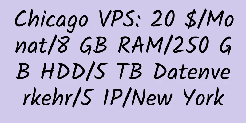 Chicago VPS: 20 $/Monat/8 GB RAM/250 GB HDD/5 TB Datenverkehr/5 IP/New York