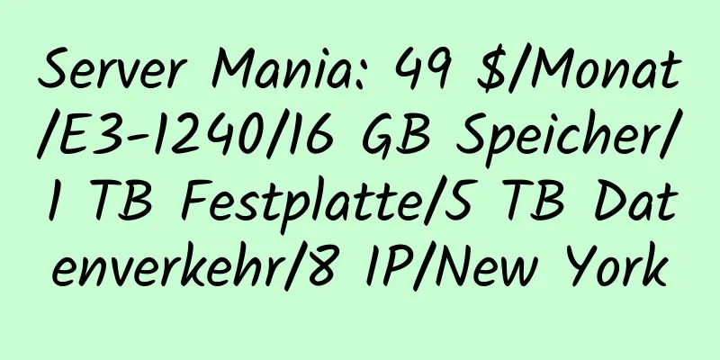 Server Mania: 49 $/Monat/E3-1240/16 GB Speicher/1 TB Festplatte/5 TB Datenverkehr/8 IP/New York