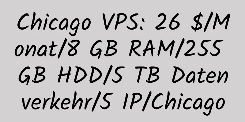 Chicago VPS: 26 $/Monat/8 GB RAM/255 GB HDD/5 TB Datenverkehr/5 IP/Chicago