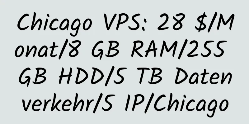 Chicago VPS: 28 $/Monat/8 GB RAM/255 GB HDD/5 TB Datenverkehr/5 IP/Chicago