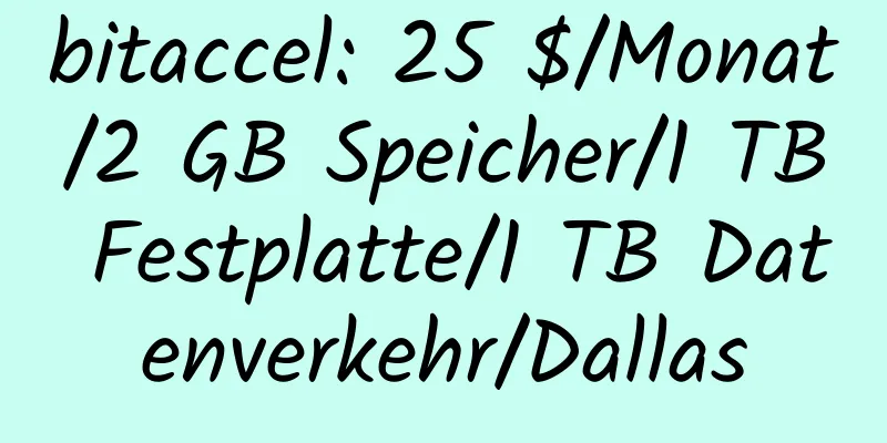 bitaccel: 25 $/Monat/2 GB Speicher/1 TB Festplatte/1 TB Datenverkehr/Dallas