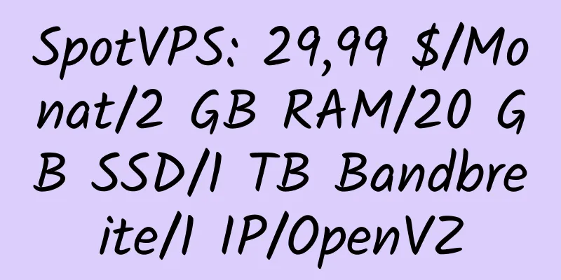 SpotVPS: 29,99 $/Monat/2 GB RAM/20 GB SSD/1 TB Bandbreite/1 IP/OpenVZ