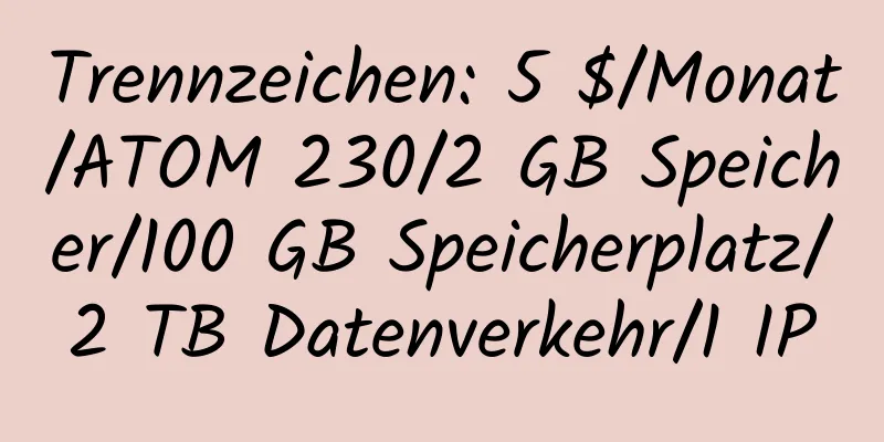 Trennzeichen: 5 $/Monat/ATOM 230/2 GB Speicher/100 GB Speicherplatz/2 TB Datenverkehr/1 IP