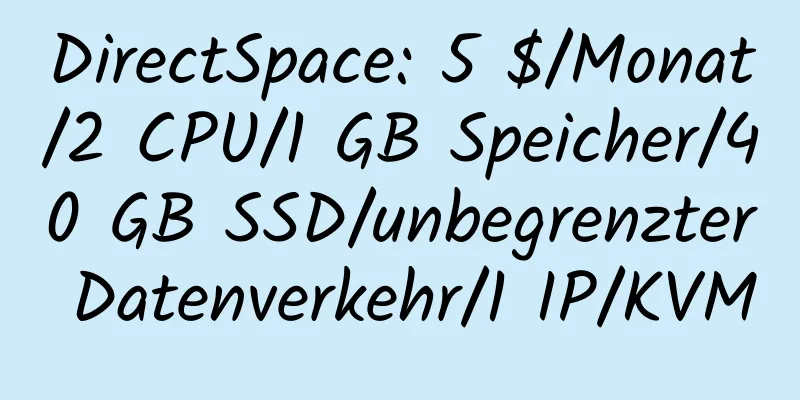 DirectSpace: 5 $/Monat/2 CPU/1 GB Speicher/40 GB SSD/unbegrenzter Datenverkehr/1 IP/KVM