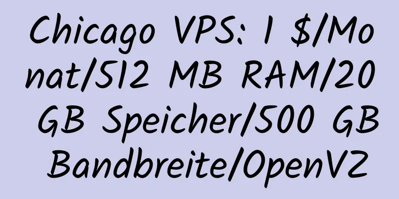 Chicago VPS: 1 $/Monat/512 MB RAM/20 GB Speicher/500 GB Bandbreite/OpenVZ