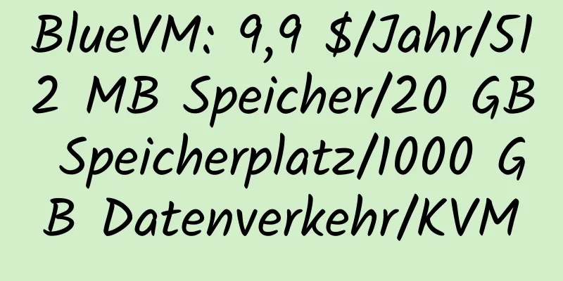 BlueVM: 9,9 $/Jahr/512 MB Speicher/20 GB Speicherplatz/1000 GB Datenverkehr/KVM