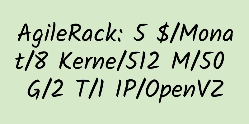 AgileRack: 5 $/Monat/8 Kerne/512 M/50 G/2 T/1 IP/OpenVZ