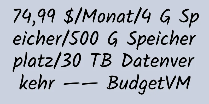 74,99 $/Monat/4 G Speicher/500 G Speicherplatz/30 TB Datenverkehr —— BudgetVM