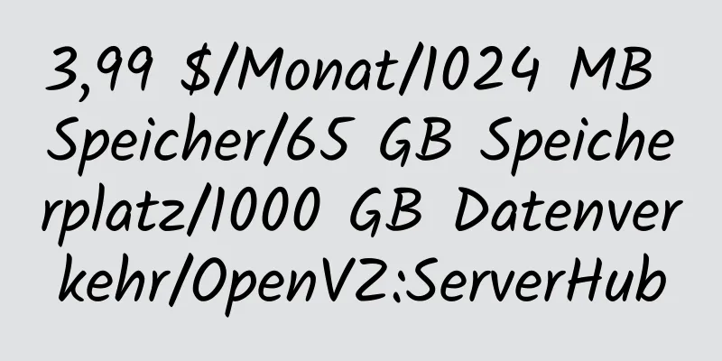 3,99 $/Monat/1024 MB Speicher/65 GB Speicherplatz/1000 GB Datenverkehr/OpenVZ:ServerHub